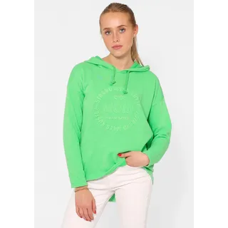 Hoodie ZWILLINGSHERZ "Moin", Damen, Gr. L/XL, grün, Sweatware, Obermaterial: 70% Baumwolle, 30% Polyacryl, unifarben, comfort fit hüftlang, hoch geschlossener Ausschnitt, Sweatshirts Hoodie, Kapuze, Kordelzug, Langarm, maritimer Schriftzug