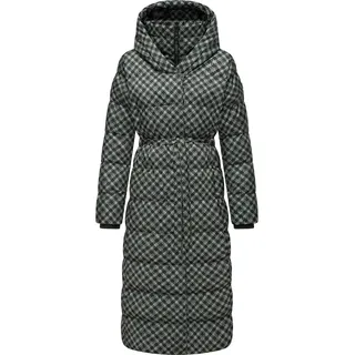 Ragwear Damen, Wintermantel Warmer atmungsaktiver und wasserdichter Mantel mit angesagtem Hahnentritt Muster mit Kapuze Niara Long Print YOUMODO Dusty Green Gr. 3XL - 3XL