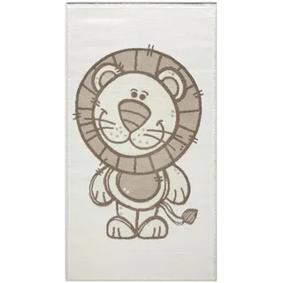 Carpet City Kinderteppich Creme, Beige, - 80x150 cm - Tier-Muster Löwe - Kurzflor Teppiche Kinderzimmer,