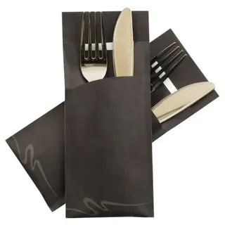 520x Pochetto Bestecktaschen 200x85mm marmor schwarz inkl. Serviette weiß