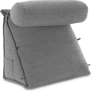 eloneo Rückenkissen mit Nackenrolle 55 x 50 x 30 cm Grau