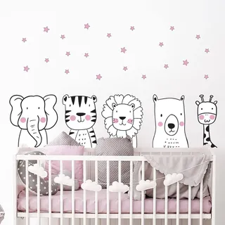 Wandsticker Kinder Deko Babyzimmer Wandsticker Kinder Wandsticker skandinavisch Tiere, Wolfstropische Tiere H60 x L 90 cm