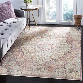 SAFAVIEH Traditionell Teppich für Wohnzimmer, Esszimmer, Schlafzimmer - Illusion Collection, Kurzer Flor, Creme und Rose, 122 X 183 cm