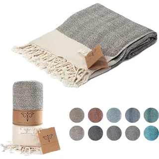 Smyrna türkische 100% Baumwolle Herringbone Kuscheldecke | Beste Qualität | Große 127x152cm kuschelige Decke | Hergestellt in der Türkei | Maschinenwaschbar |Premium Luxus Badetuch&Picknickdecke-Beige