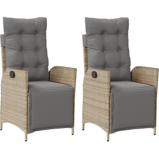 vidaXL Gartensessel mit Fußteil 2 Stk. Verstellbar Poly Rattan - Beige