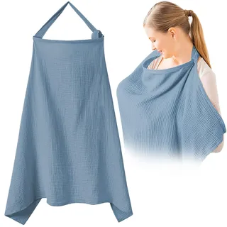 Stillschürze, Darryy Stilltuch für Unterwegs, Musselin Stillbezug für Babys Atmungsaktiv, 75 X 95 cm, Stillschal Stilltuch, Stilldecke Baumwolle, Nursing Cover for Breastfeeding, Mehrzweck (Blau)