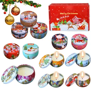 Duftkerze Weihnachten Geschenk, 12 Stück 2.5oz Sojawachs Kerzen, Aromatherapie-Kerzen Geschenk Set für Stressabbau und Entspannung, Weihnachtsgeschenke für frauen