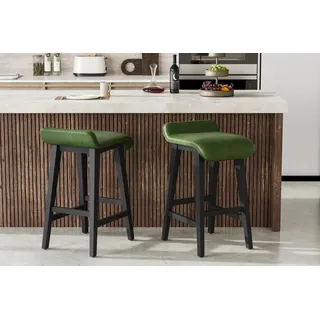 GarveeHome 2er-Set Barhocker Mit Stromlinienförmigen Sitzkissen Aus PU-Leder, 66.5cm Hoher Hocker Mit Holzrahmen Und Fußstütze, Gepolsterter Esszimmerstuhl, Für Esszimmer, 44.5 x 44.5 x 66.5 cm