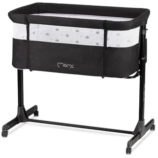 MOMI REVO Multifunktions-Beistell- und Kinderbett, 6-stufig höhenverstellbar von 72 bis zu 82 cm, mit Rollen, inkl. Matratze, Befestigungsgurte, Insektenschutz und Bügel mit Spielzeugen