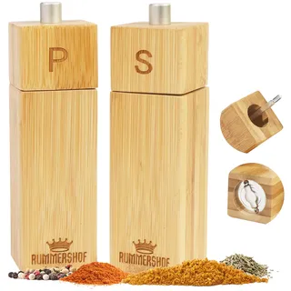 Holz Salz und Pfeffermühle Set aus Bambus Pfefferstreuer: Design Salz Pfeffer Duo mit langlebigem Keramikmahlwerk- Meersalz Mühle + 1 gepflanzter Baum