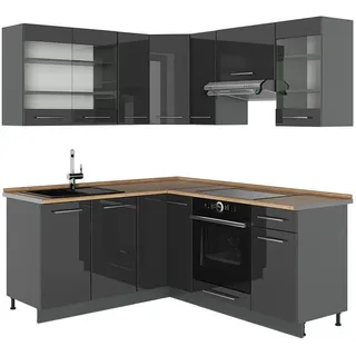 Vicco Winkelküche Fame-Line L-Form 190 cm Anthrazit Hochglanz/Schwarz