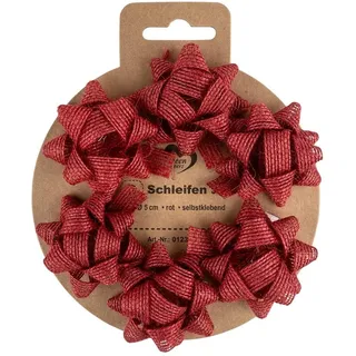 Ideen mit Herz Geschenk-Schleifen aus Jute | selbstklebend | Ideal zum Schmücken und Verzieren von Geschenken zu Weihnachten, Geburtstag, Hochzeit (Ø 5 cm | rot | 6 Stück)