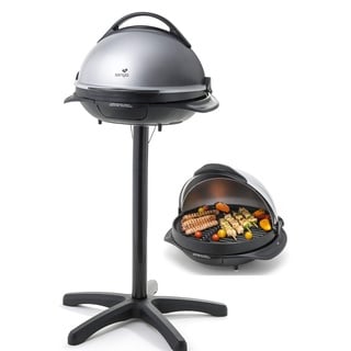 Elektrisches Barbecue 2 in 1 mit einem Fuß und auf dem Tisch von Senya, Grillfläche 40 cm, Platte aus Aluminiumgusseisen, abnehmbarer Deckel, 2200W, SYCK-G043