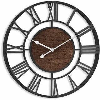 Pytha Sight Wanduhr Groß XXL Wohnzimmer Ohne Tickgeräusche,Große Wanduhr 40cm,Schwarz Vintage Grosse Industrial Walnuss Römische Ziffern Wanduhren für Modern Wohnzimmer,Küche,Büro,Heimdekoration