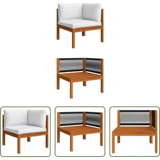 The Living Store Garten-Ecksofa mit Auflagen Massivholz Akazie - Weiß