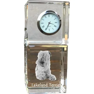 Lakeland Terrier - Kristalluhr mit Foto, Hundebild im Kristall, personalisierte Schreibtischuhr von Art-Dog. - Transparent