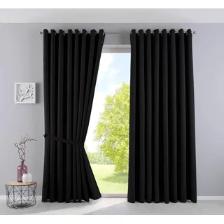 Gardinenbox Vorhänge Blickdicht »Newyork« Schwarz HxB 225x295 cm 2er-Pack Thermo-Gardinen Verdunkelungsvorhang Blackout Ösen schalldämmend ÖKOTEX UV-Schutz Raffhalter, 201920600-2
