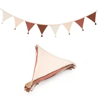 jijAcraft Wimpelkette Kinderzimmer mit Quasten Beige Braun: 2,8m Stoff Wimpelkette Musselin Doppelseitig Girlande Kinderzimmer Stoffgirlande Mädchen Junge für Hausbett, Babybett,Kinderbett