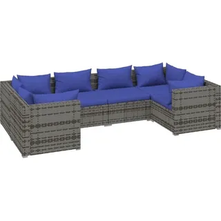 vidaXL 6-tlg. Garten-Lounge-Set mit Kissen Poly Rattan Grau - Grau