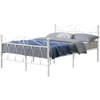 [en.casa] - Metallbett 140x200 cm Doppelbett bis 300kg Weiß