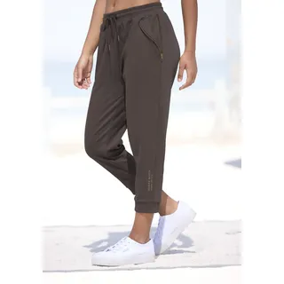 7/8-Hose VENICE BEACH "aus weichem Sweatstoff", Damen, Gr. 38, N-Gr, grau (taupe), Sweatware, Obermaterial: 100% Baumwolle, unifarben, figurumspielend 7/8-Länge, Hosen 7/8-Hose, mit Reißverschlussdetails an den Taschen, bequeme Sweathose