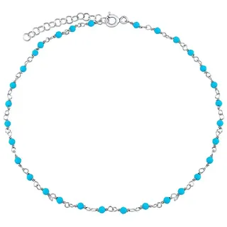 SILVEGO Damen Fußkettchen aus 925 Sterling Silber mit echtem Türkis 2 mm Kugeln