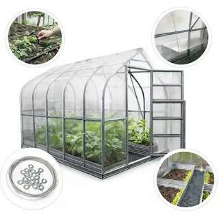 Gewächshaus-Set KLASIKA STANDART 15 (2,5×6 m) mit Fundament, 6 mm Polycarbonat, Bewässerungssystem und Hochbeeten