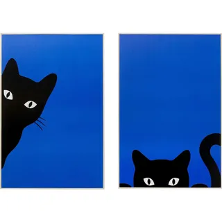 Kare DESIGN Wandbild 2x 40 x 60 cm Ciao Gatto 56298 2er Set Dekor Blau