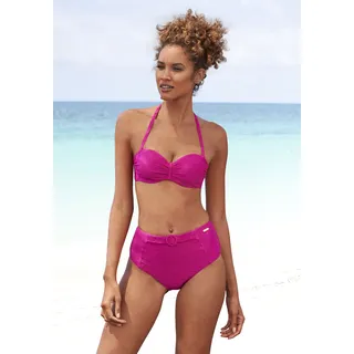 Highwaist-Bikini-Hose SUNSEEKER "Loretta", Damen, Gr. 42, N-Gr, pink, Polyamid, Strukturmuster, unifarben, Badehosen Highwaist-Bikini-Hose, mit Ziergürtel