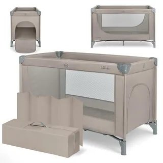 KIKKABOO Reisebett Baby SO Gifted 2026, Kinderreisebett 120x60 cm, bis 15 kg, Faltbar & Kompakt, Tragbar mit Transporttasche, Zusammenklappbar für Reise & Urlaub, Beige, Cot