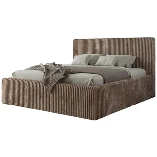 MKS Meble Polsterbett mit Bettkasten TILIANO CLASSIC Doppelbett mit Kopfteil 200x200 Lattenrost Gasfeder Braun Cord - Braun