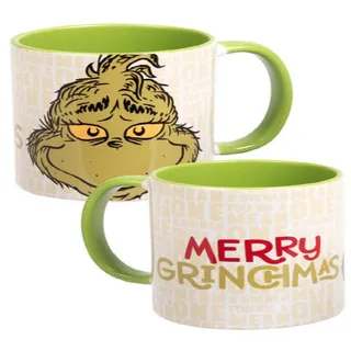 UNITED LABELS Grinch Tasse 320 ml, Grün Weiß, Kaffeebecher Merry Grinchmas Kaffeetasse aus Keramik, Weihnachtstasse lustig