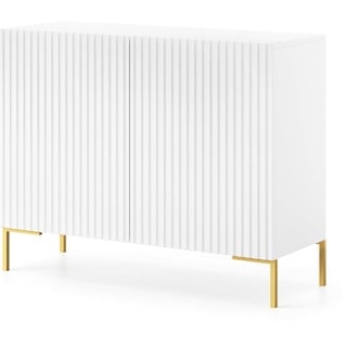 Selsey LAMMELO - Sideboard 2-türig mit Lamellenfronten - Weiß mit goldenen Beinen