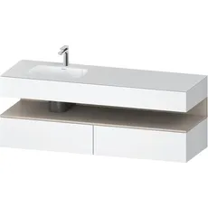 Duravit Qatego Einbauwaschtisch mit Konsolenwaschtischunterbau, 1600x550x600mm, Nische Taupe Matt, Becken links, QA4795091, Farbe: Weiß Matt/mit Nischenbeleuchtung