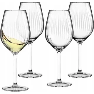Weißweingläser 380 ml 4er Set, geriffeltes Glas - Transparent