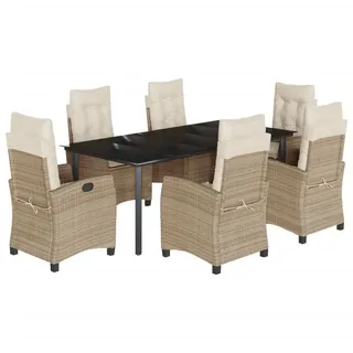 vidaXL 7-tlg. Garten-Essgruppe mit Kissen Beige Poly Rattan - Beige