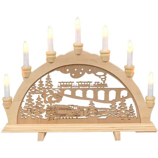 Dekohelden24 Holz-Schwibbogen, Motiv: Eisenbahn, 7 flammig, ca. 45 x 4 x 33 cm.