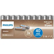 Philips Alkaline AAA battery 40-foil pack-LR03A40F (40 Stk.), Batterien + Akkus