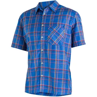 Funktionshemd MAIER SPORTS "Mauro", Herren, Gr. 72, Normalgrößen, blau (graublau), 85% Polyester, 15% Viscose, Hemden Funktionshemd, Herren Hemd kurzarm, karriertes Freizeithemd, Kurzarmhemd, Regular Fit