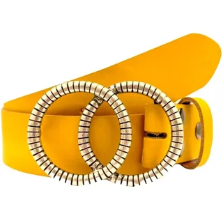 Rettungsring Gürtel Koppelgürtel Doppelringschließe, Vollrindleder, gelb