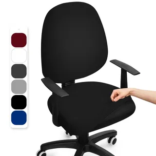 Bürostuhl Bezug Stretch Bezug Für Bürostuhl Universal Office Computer Stuhlbezug Drehbare Office Stuhlbezüge Abnehmbare Waschbare Bürostuhl Hussen für Computer Armlehnen Stuhl (Schwarz,2PC)-F