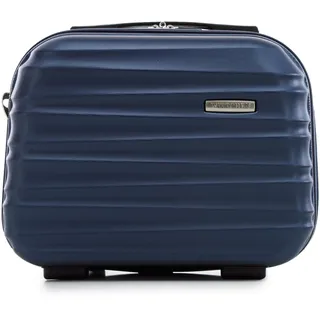 WITTCHEN Kosmetikkoffer Reisekoffer Handgepäck Kabinengepäck Rollkoffer Hartschale aus ABS Reisegepäck Kulturbeutel Kosmetiktasche Damen Groove Line Marineblau Lufthansa/Eurowings/Condor