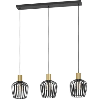 EGLO Hängelampe Empoli, 3-flammige Pendelleuchte über Esstisch, Esszimmerlampe Retro aus Metall in Schwarz und Messing, Hängeleuchte mit E27 Fassung