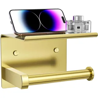 LANMOU Toilettenpapierhalter Ohne Bohren, Toilettenpapierhalter Gold mit Ablage, Selbstklebend Klopapierhalter aus Edelstahl, Klorollenhalter Wandmontage Rollenhalter Wc Papier Halterung