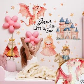 WandSticker4U®- Edeles Wandtattoo PRINZESSIN & PRINZ mit goldenen Konturen (73x52 cm) I Wandsticker Kinderzimmer Mädchen Drache Schloss I Wanddeko Babyzimmer Spruch Aufkleber