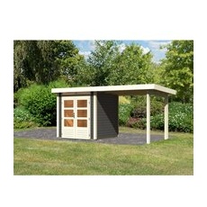 Karibu Gartenhaus Set Kumla 1 Terragrau mit Anbaudach 235 cm Breit 4 m2