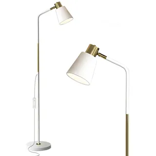 LALISU Stehlampe Modern Leselampe mit Metall Lampenschirm, Weiß | Industriell-Rustikale Bauernhaus Optik,E27 Fassung für Warmweiß-LED,ideal für Wohnzimmer,Schlafzimmer und Büro