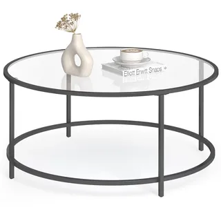 VASAGLE Runder Couchtisch, Wohnzimmertisch mit Stahlgestell, Salontisch, Beistelltisch, schwarz LGT021B01
