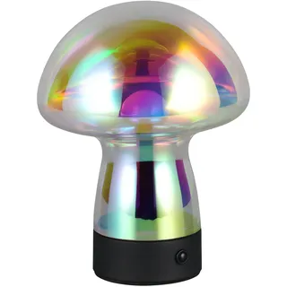 Reality Leuchten LED Akku Tischleuchte Dooley R54981153, Metall Schwarz matt, Glas transparent irisierend, inkl. 1.5 Watt LED, 4-fach Touch
