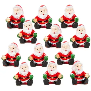 Kleine Weihnachtsmann-Figuren, 12er Set: Mini Weihnachtsfiguren, Weihnachtsmänner & Stern, Deko Weihnachten & Advent, Weihnachtsdeko Nikolaus Streudeko, Tischdeko Miniatur, Wichtelgeschenk Klein, 3 cm